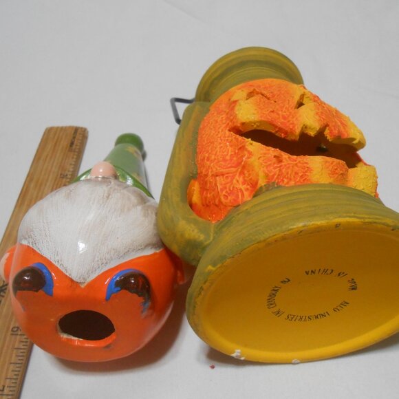 LOT HALLOWEEN DECOR PUMPKIN CANDLE HOLDER LANTERN & PORCELAIN GNOME 6 INCHES π - Picture 9 of 9